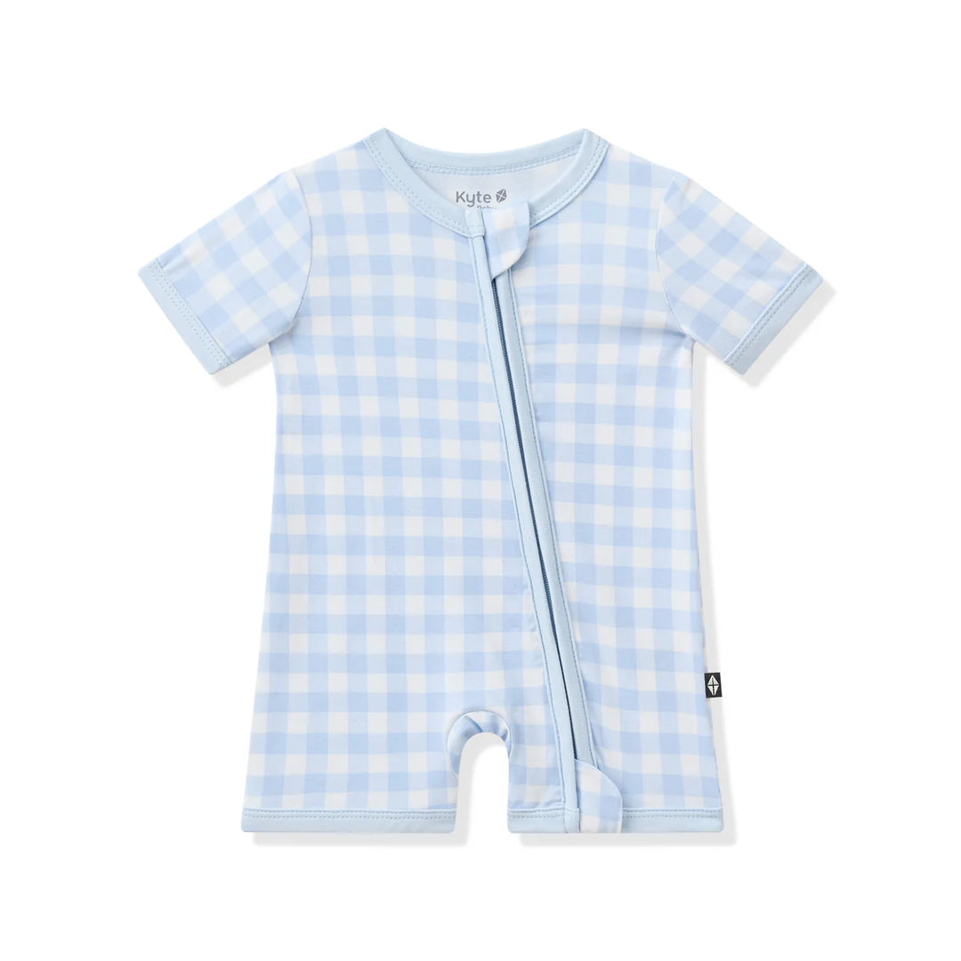 Kyte Baby Zippered Shortall Romper - Gingham Breeze