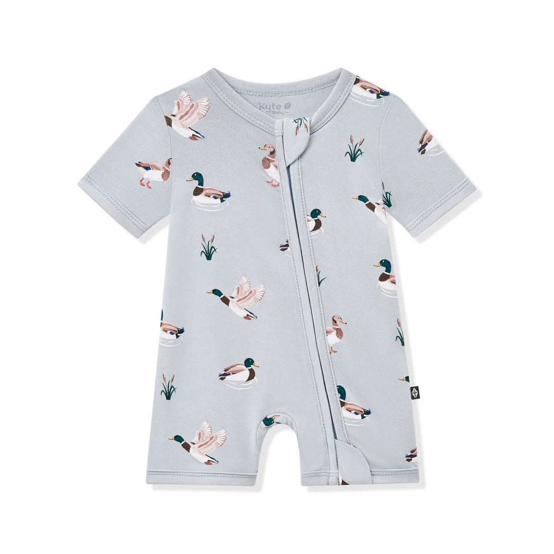 Kyte Baby Zippered Shortall Romper - Mallard Duck