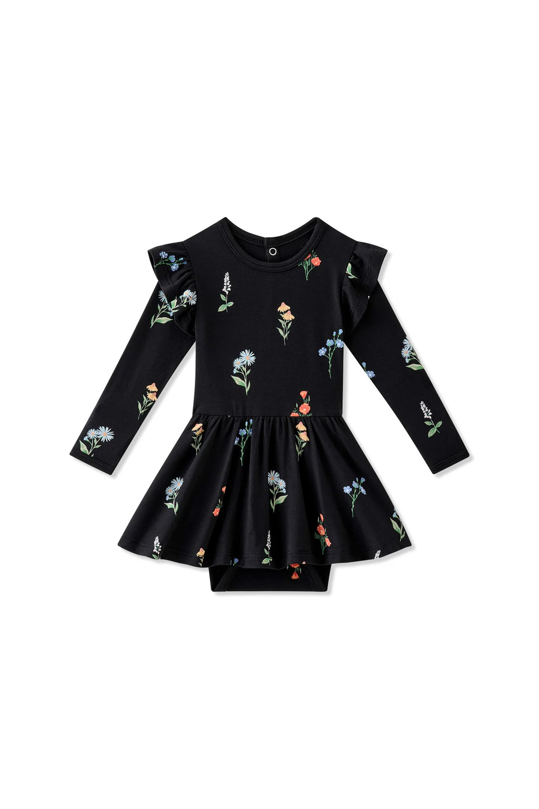 Kyte Baby Long Sleeve Twirl Bodysuit Dress - Midnight Wildflower