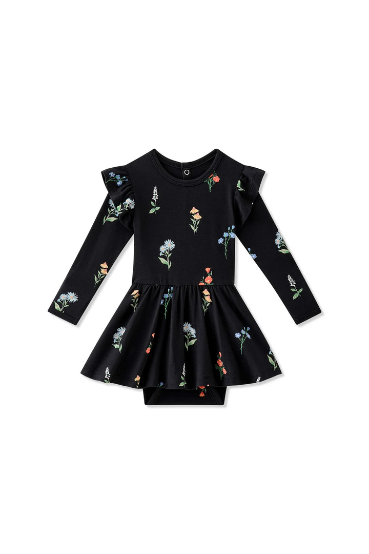 Kyte Baby Long Sleeve Twirl Bodysuit Dress - Midnight Wildflower