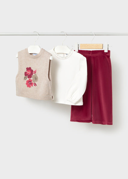 Mayoral 3pc Set with Vest - Raspberry