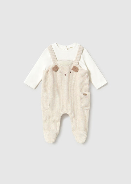 Mayoral Corduroy Overall Romper - Heathered Milk