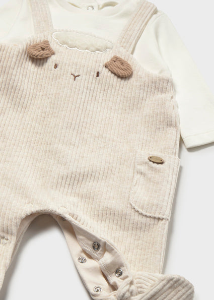 Mayoral Corduroy Overall Romper - Heathered Milk
