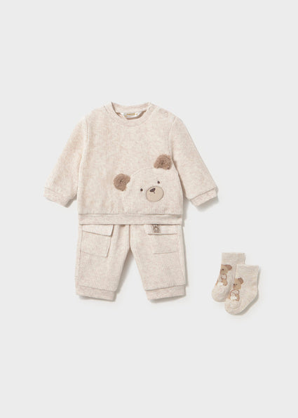 Mayoral 2pc Corduroy Tracksuit with Socks - Heathered Milk