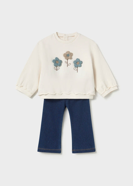 Mayoral Embroidered Sweater and Pants Set - Soy