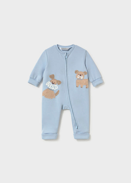 Mayoral Embroidered Romper - Sky with Dogs