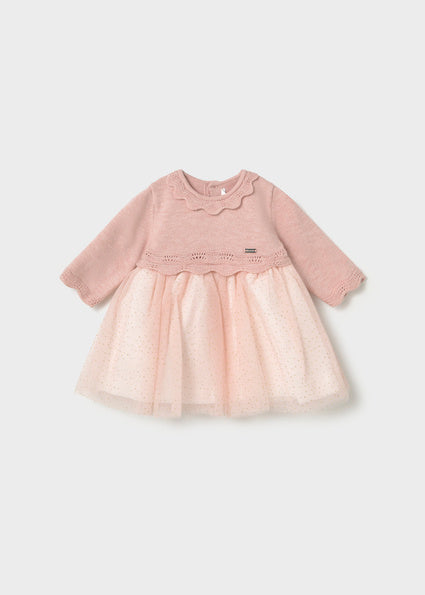 Mayoral Tricot Tulle Dress - Baby Rose