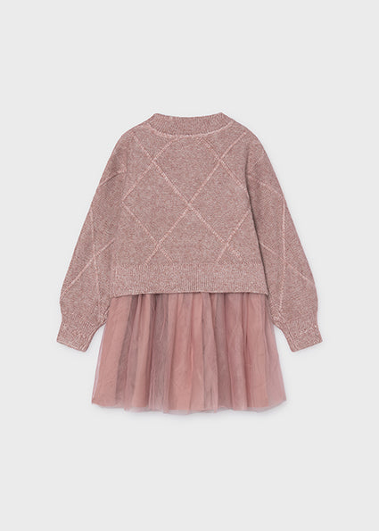 Mayoral Knit Dress with Bows - Heathered Quartz