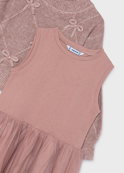 Mayoral Knit Dress with Bows - Heathered Quartz