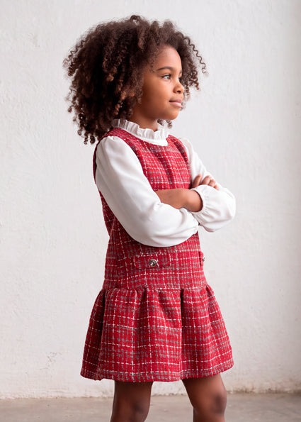 Mayoral Long Sleeve Pinafore Dress - Red