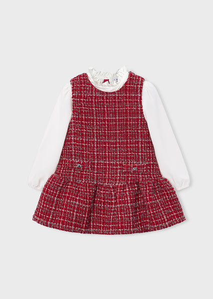 Mayoral Long Sleeve Pinafore Dress - Red