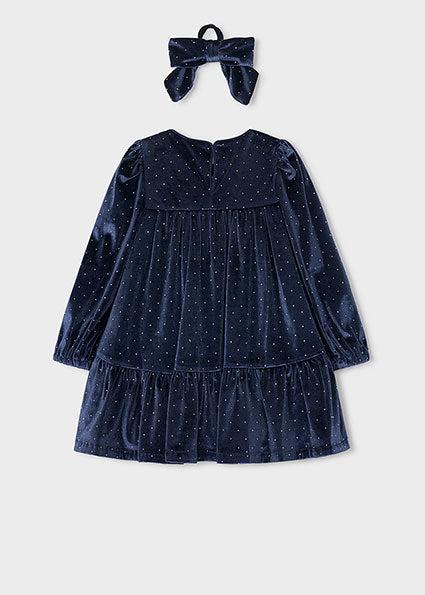 Mayoral Velvet Dress with Hair Tie - Navy