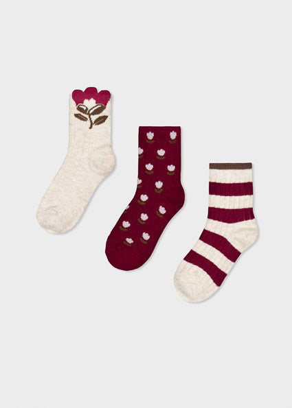 Mayoral 3pc Floral Sock Set - Cherry