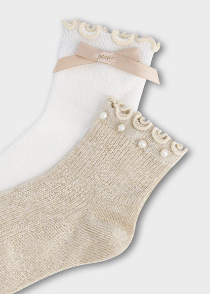 Mayoral 2pc Bow Sock Set - Beige Vigo