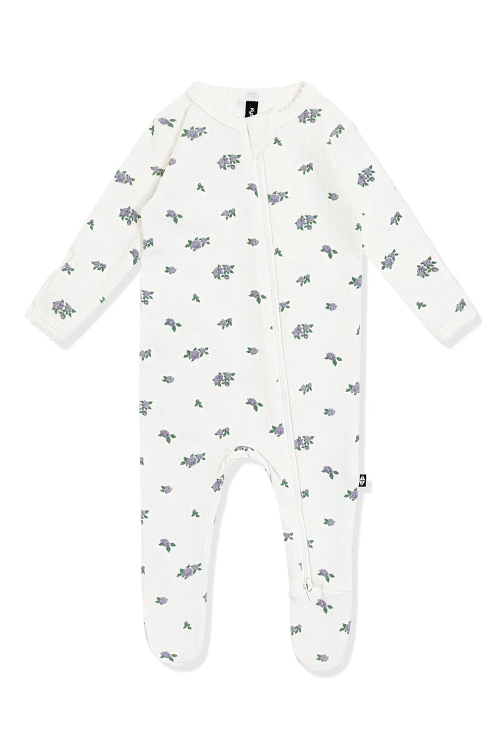 Kyte Baby Pointelle Zippered Footie with Picot Trim - Spray Rose