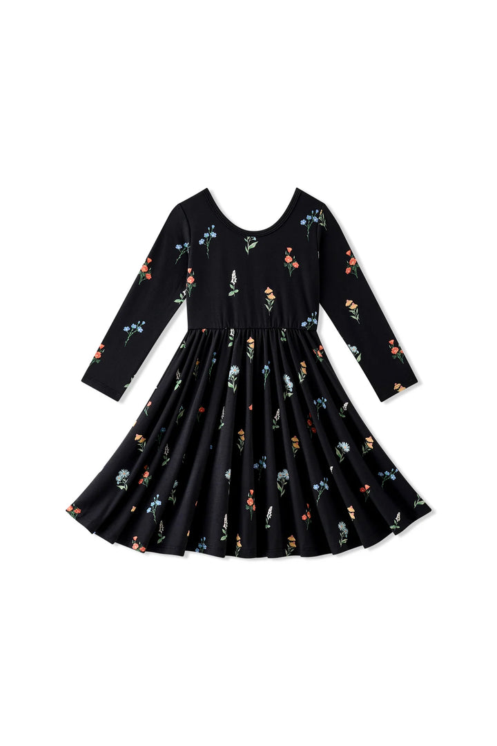Kyte Baby Long Sleeve Twirl Dress - Midnight Wildflower