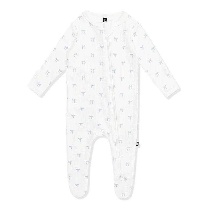 Kyte Baby Pointelle Zippered Footie - Sweet Blue Bow