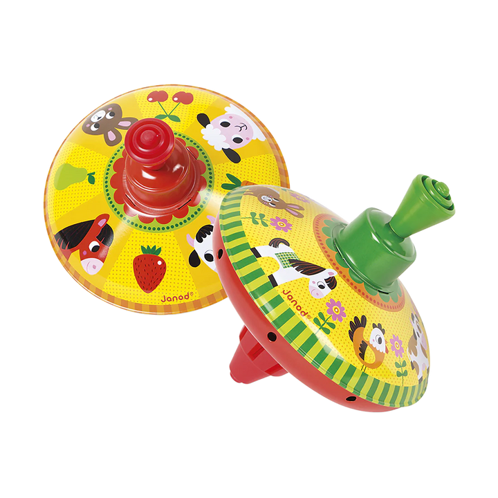 Janod Metal Spinning Top - Farm Animals Assorted