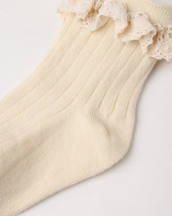 Rylee and Cru Lace Trim Socks 2pk - Rosewood/Natural