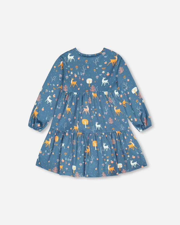 Deux Par Deux Half Button Long Sleeve Dress - Apples &amp; Deers