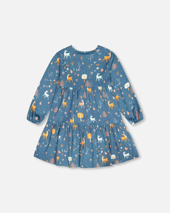 Deux Par Deux Half Button Long Sleeve Dress - Apples &amp; Deers