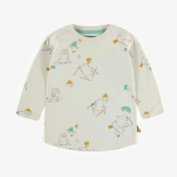 Souris Mini Cream Patterned Long Sleeved T-Shirt