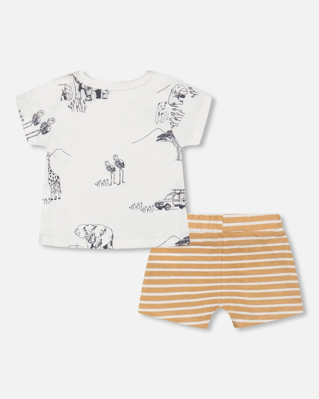 Deux Par Deux Organic Cotton Top &amp; Short Set - Tan Stripe Safari