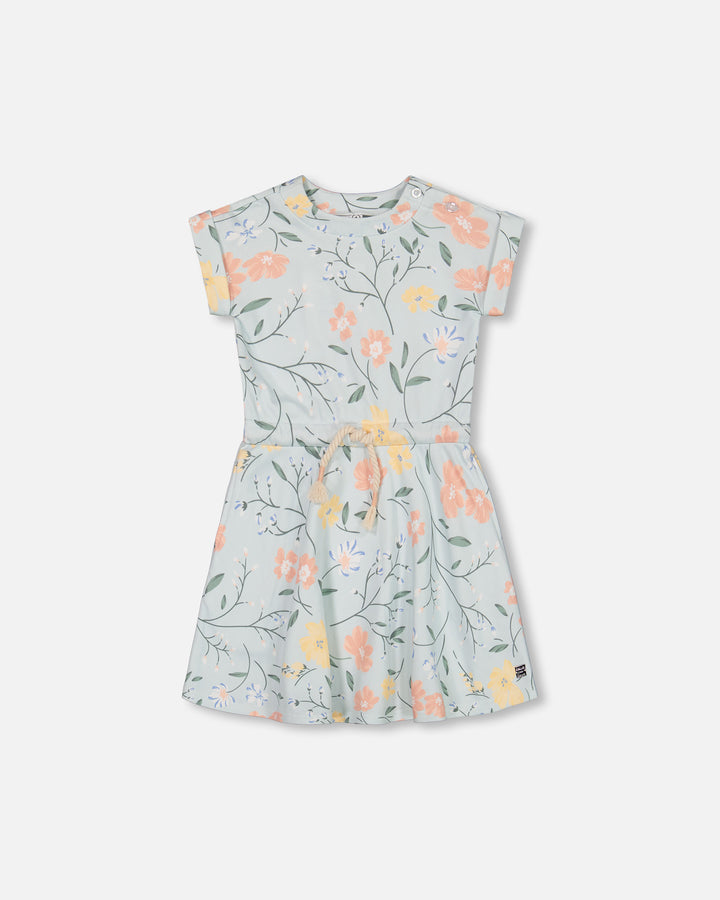 Deux Par Deux Printed French Terry Dress - Baby Blue Flowers