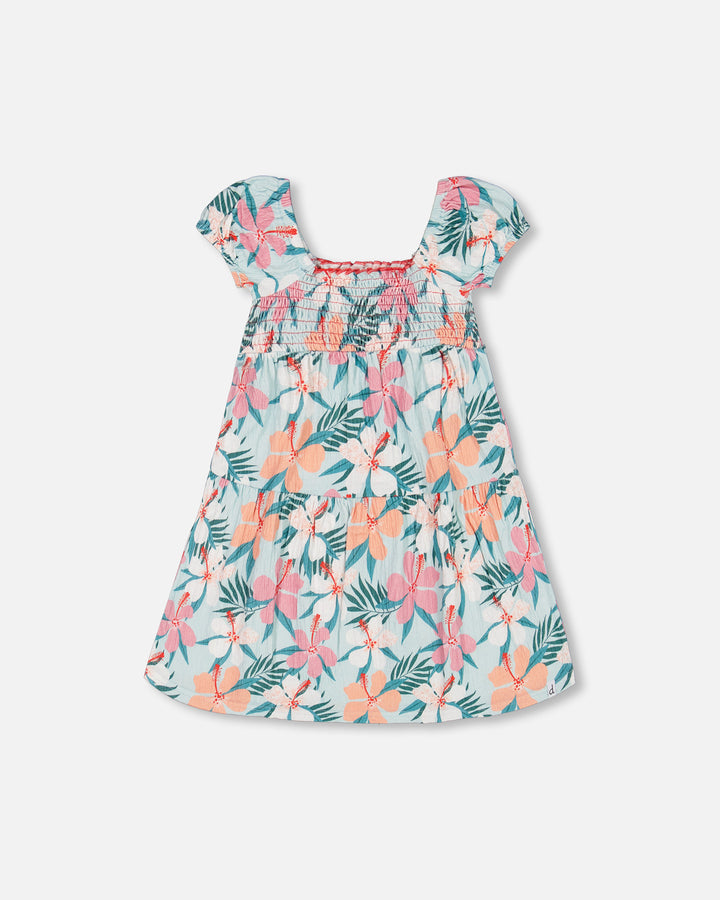 Deux Par Deux Smocked Crinkle Dress - Beach Hibiscus