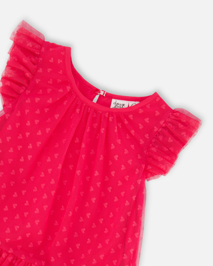 Deux Par Deux Heart Mesh Jaquard Dress - Azalea Pink