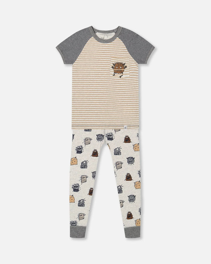 Deux Par Deux Organic Cotton Two Piece Pajama Set - Printed Monsters