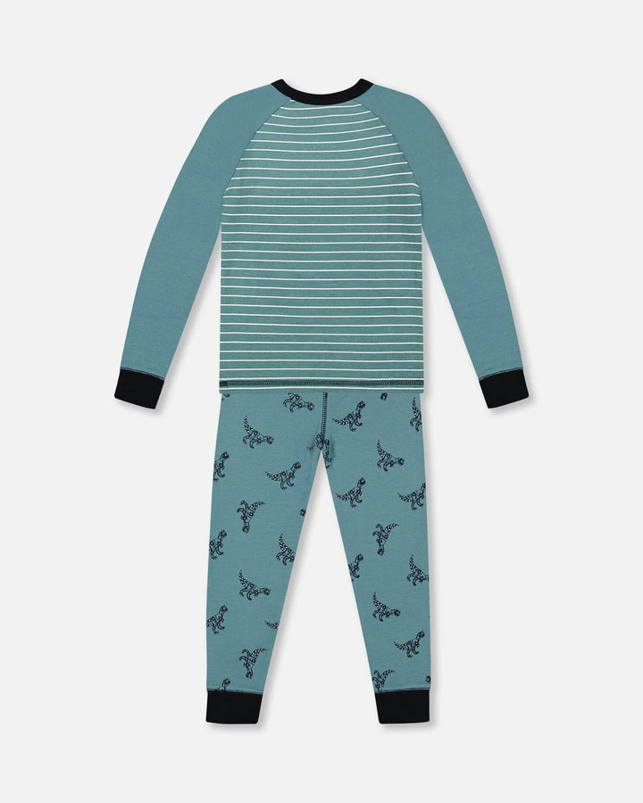 Deux Par Deux Organic Cotton Long Sleeve Two Piece Pajama Set - Printed Mechanical Dinosaur