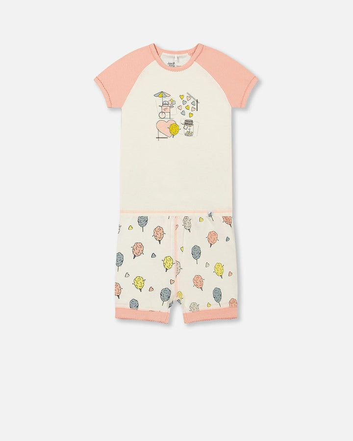 Deux Par Deux Organic Cotton Short Two Piece Pajama Set - Printed Candy Floss