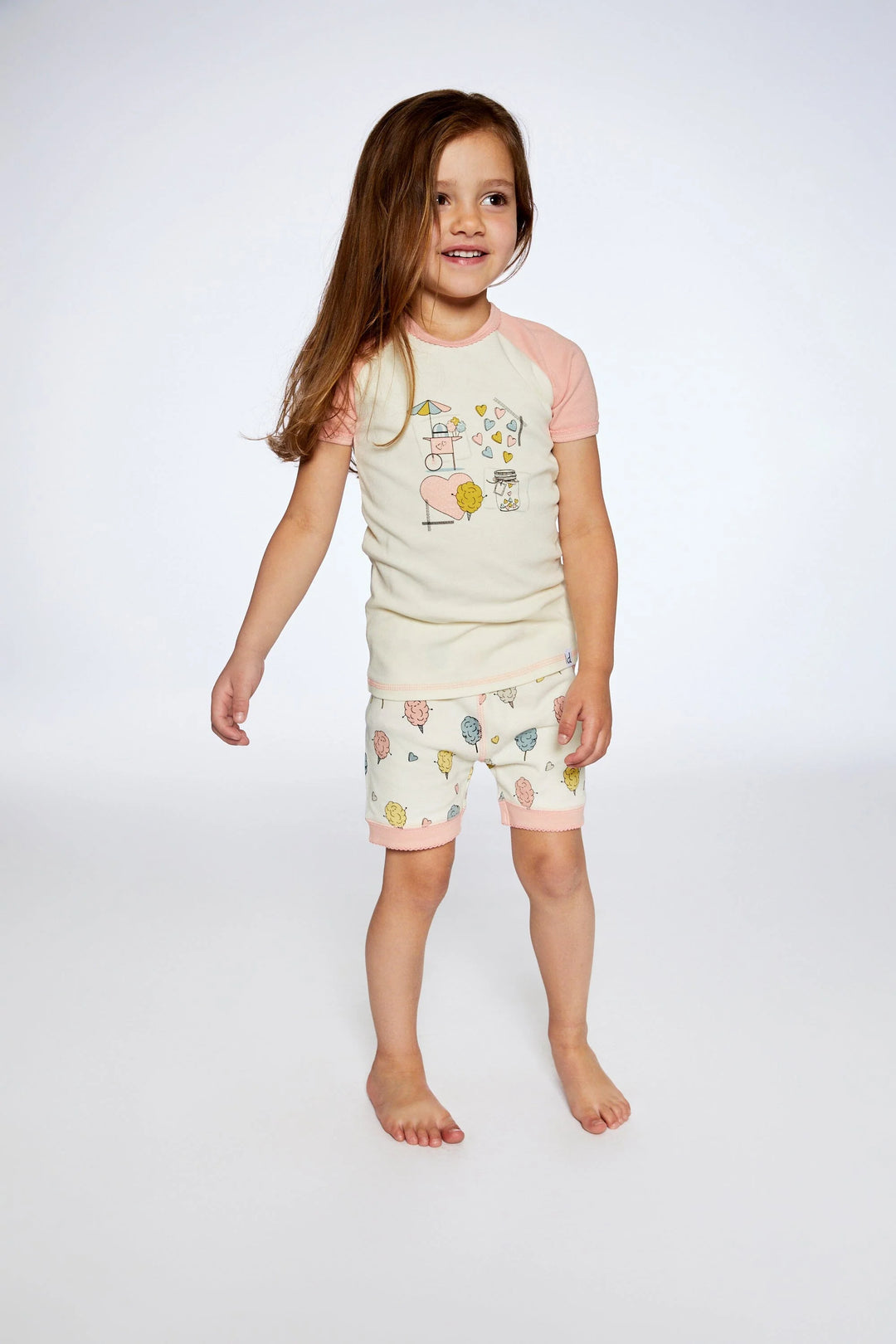 Deux Par Deux Organic Cotton Short Two Piece Pajama Set - Printed Candy Floss
