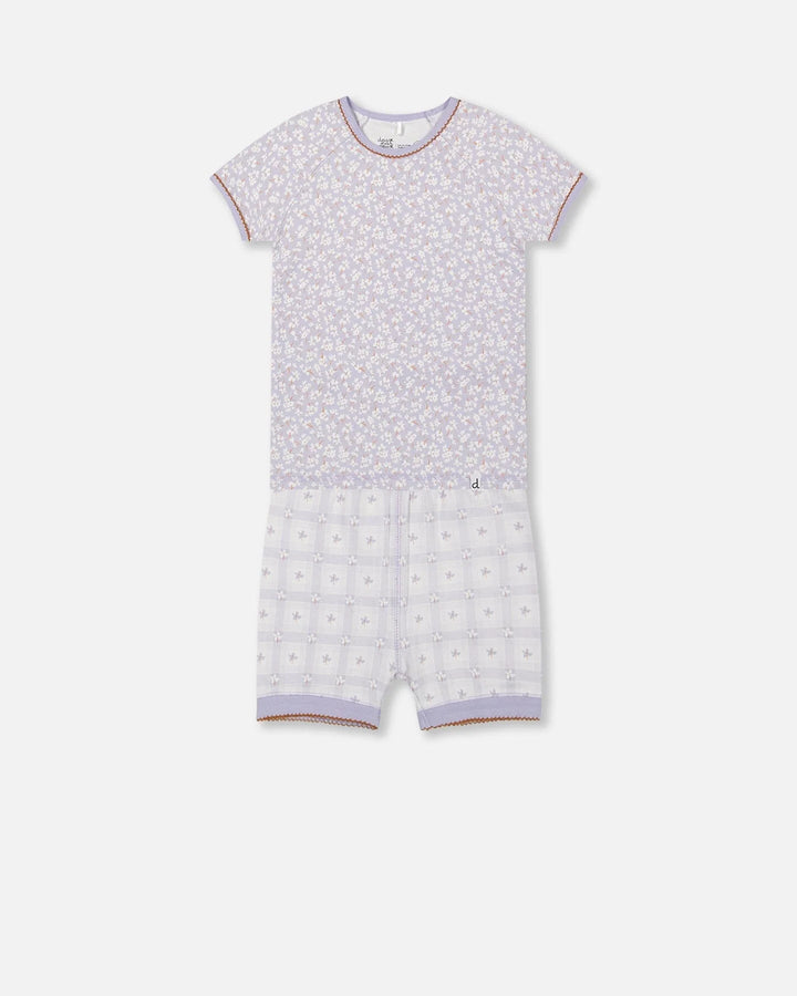 Deux Par Deux Organic Cotton Short Two Piece Pajama Set - Printed Little Flowers