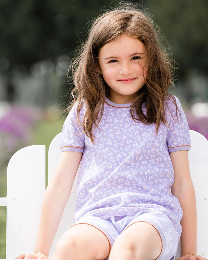 Deux Par Deux Organic Cotton Short Two Piece Pajama Set - Printed Little Flowers