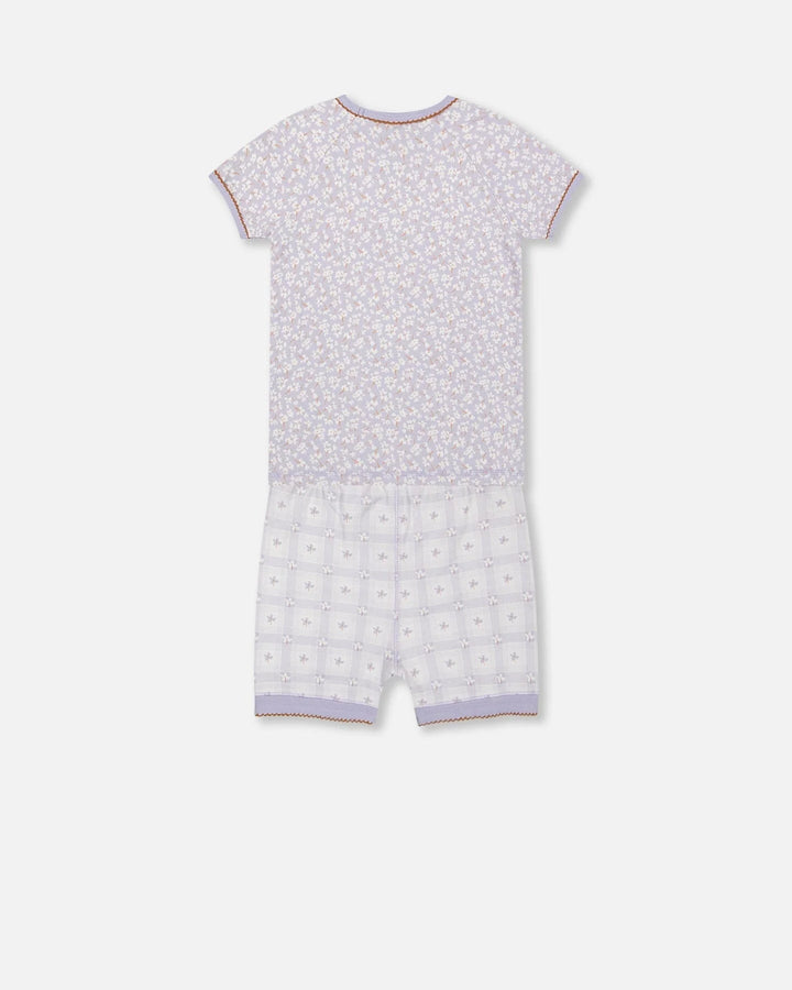 Deux Par Deux Organic Cotton Short Two Piece Pajama Set - Printed Little Flowers