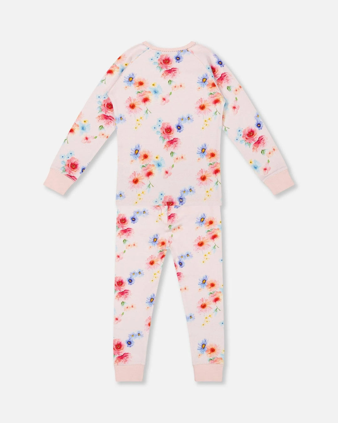 Deux Par Deux Organic Cotton Long Sleeve Two Piece Pajama Set - Printed Bouquet of Flowers