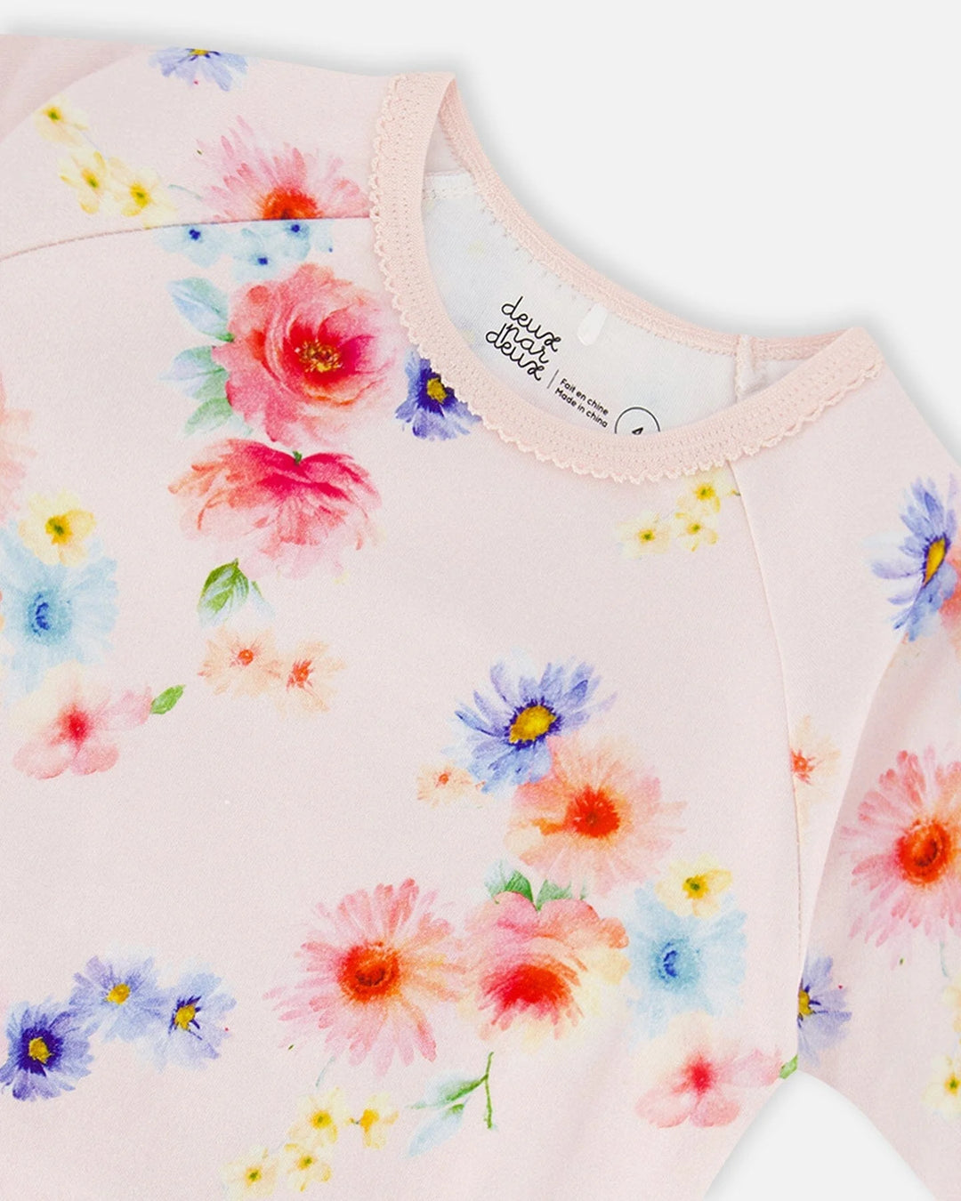 Deux Par Deux Organic Cotton Long Sleeve Two Piece Pajama Set - Printed Bouquet of Flowers