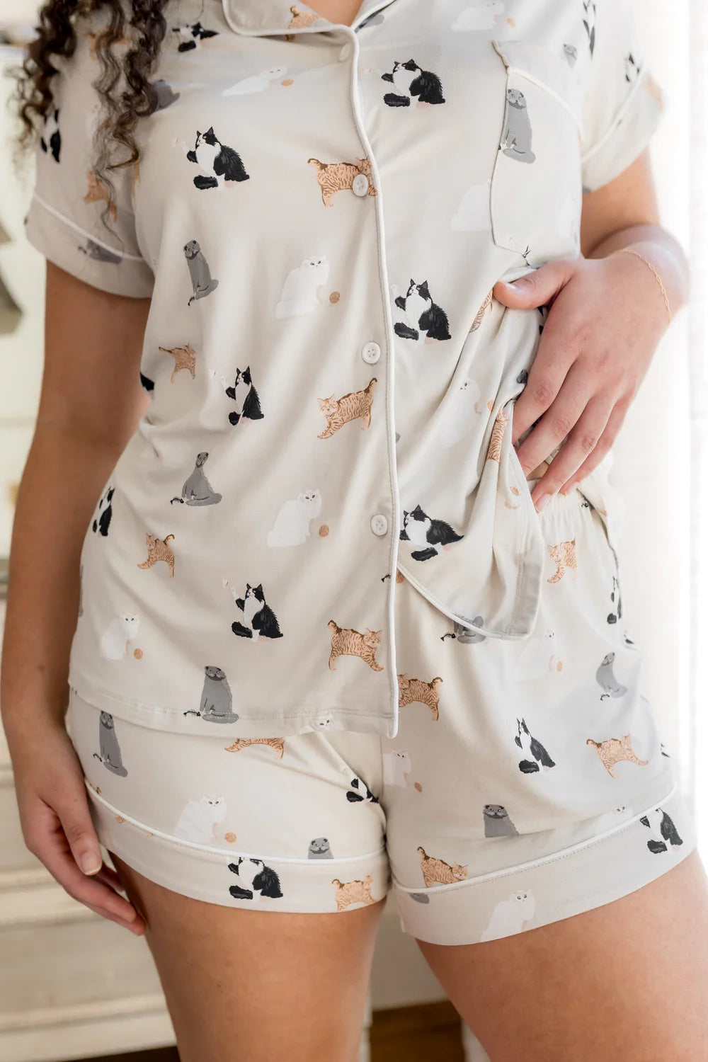 Kyte Baby Women;s Short Sleeve Pajama Set - Fluffy Cat