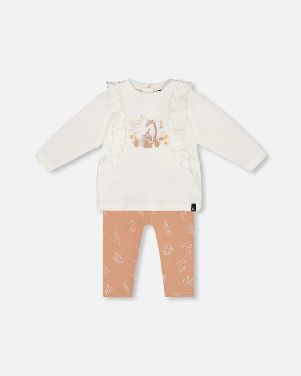 Deux Par Deux Top &amp; Leggings Set - tan flower