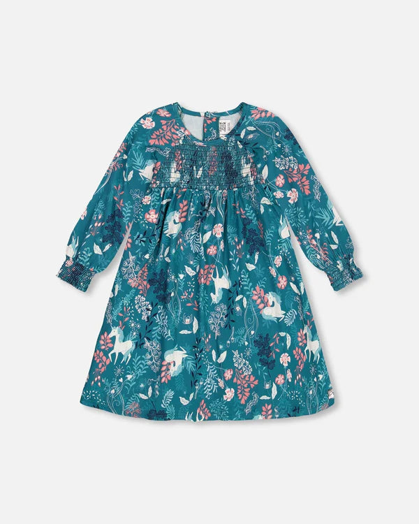 Deux Par Deux Brushed Viscose Dress - fairy unicorn in the fields