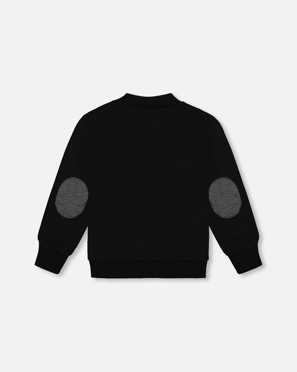 Deux Par Deux Fleece Sweater - Black and Gray Herringbone
