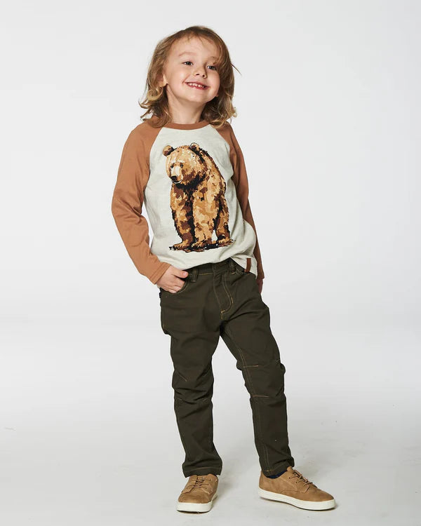 Deux Par Deux Raglan T-Shirt - oatmeal Brown and Beige Bear