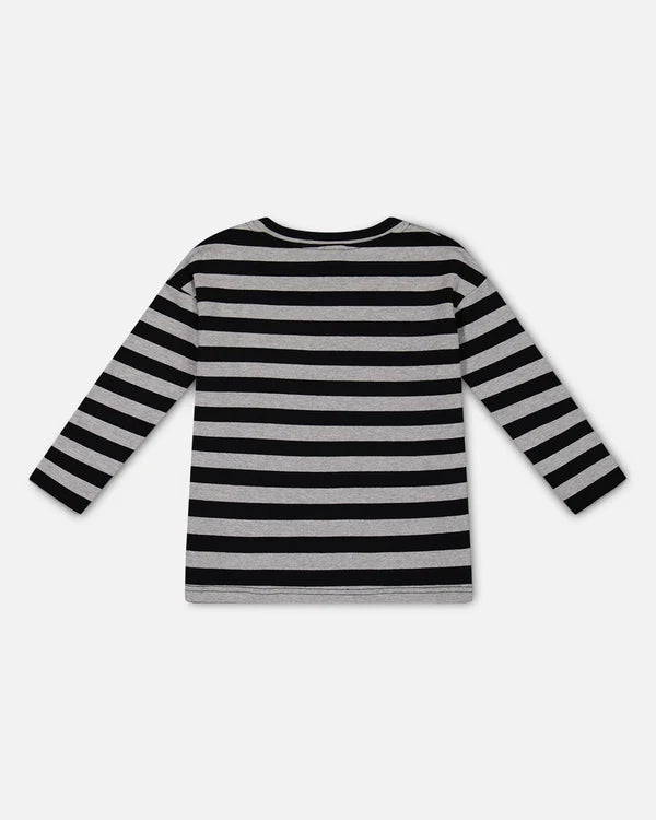 Deux Par Deux Striped Rib Tee - Black and Gray