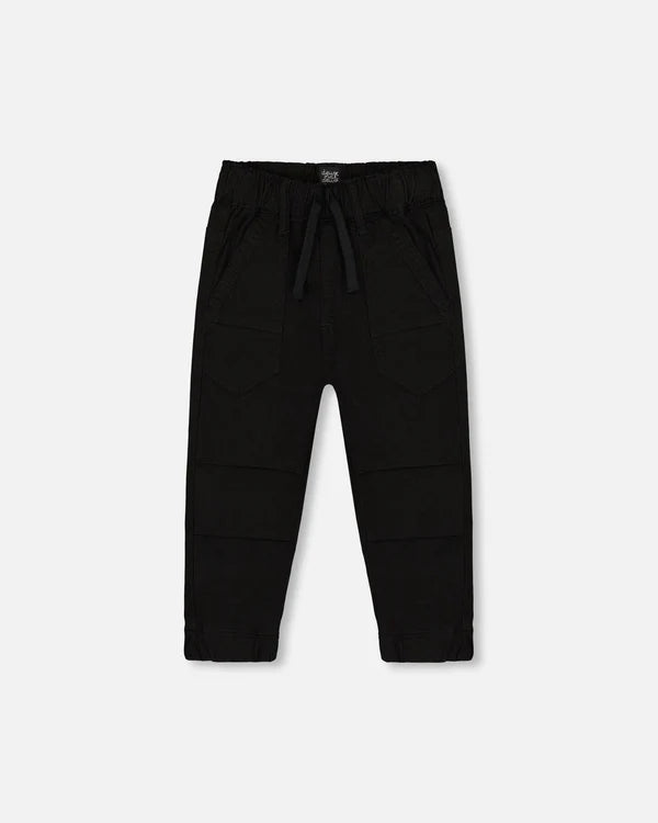 Deux Par Deux Stretch Twill Jogger Pant with Pleated Knee - Black