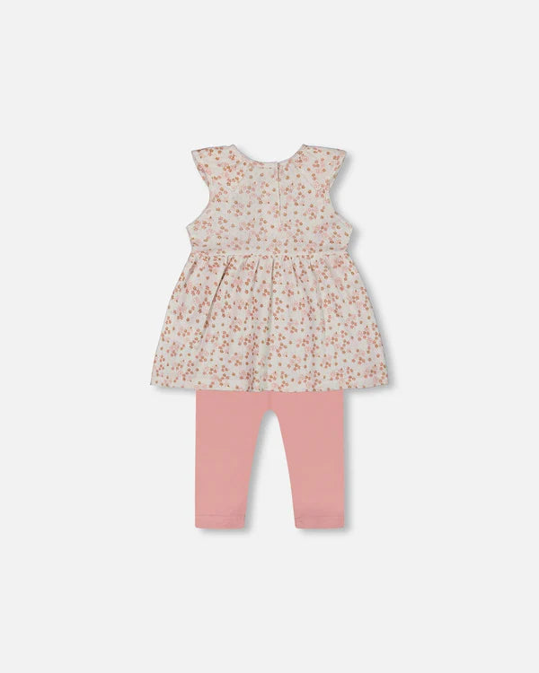 Deux Par Deux Jersey Pointelle Tunic and Leggings - Printed Pink Ditsy Floral