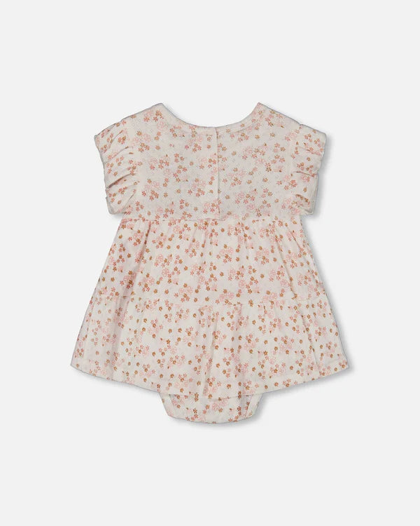 Deux Par Deux Jersey Pointelle Romper - Printed Pink Disty Flowers