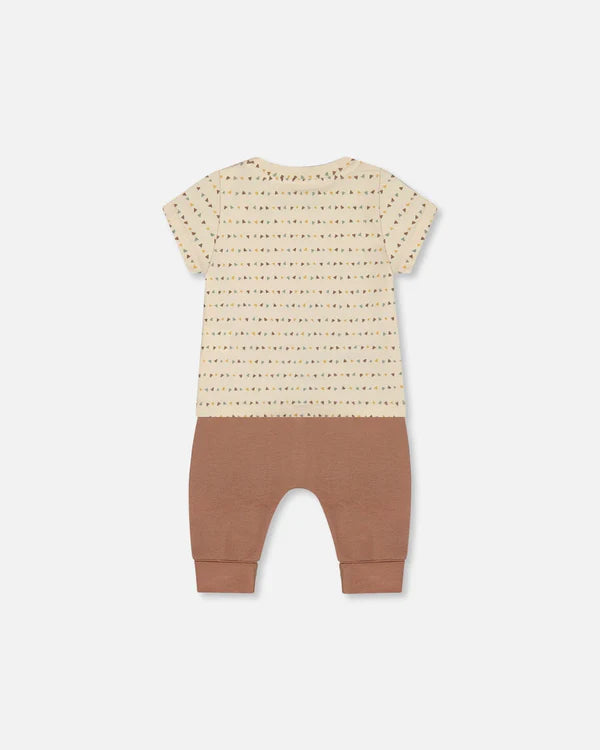 Deux Par Deux Jersey Top &amp; Pant Set - Brown, Beige, And Monkey