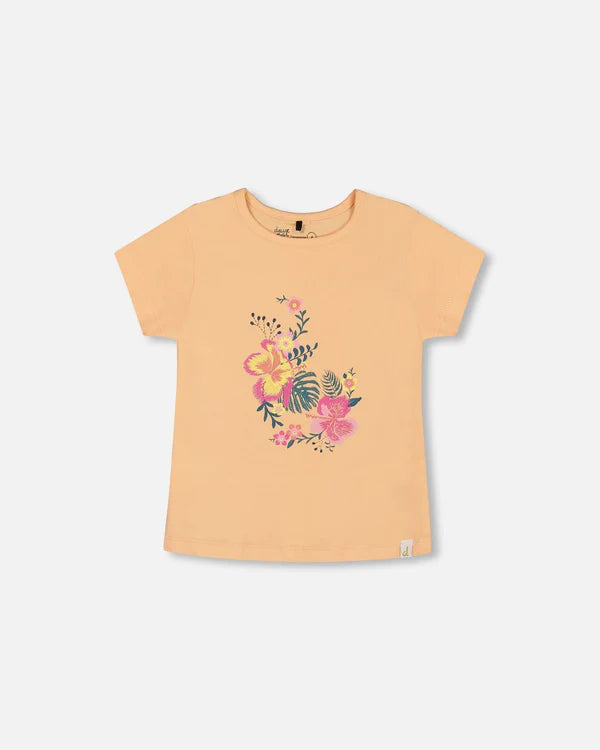Deux Par Deux Organic Cotton Tee - Caramel Cream Flowers